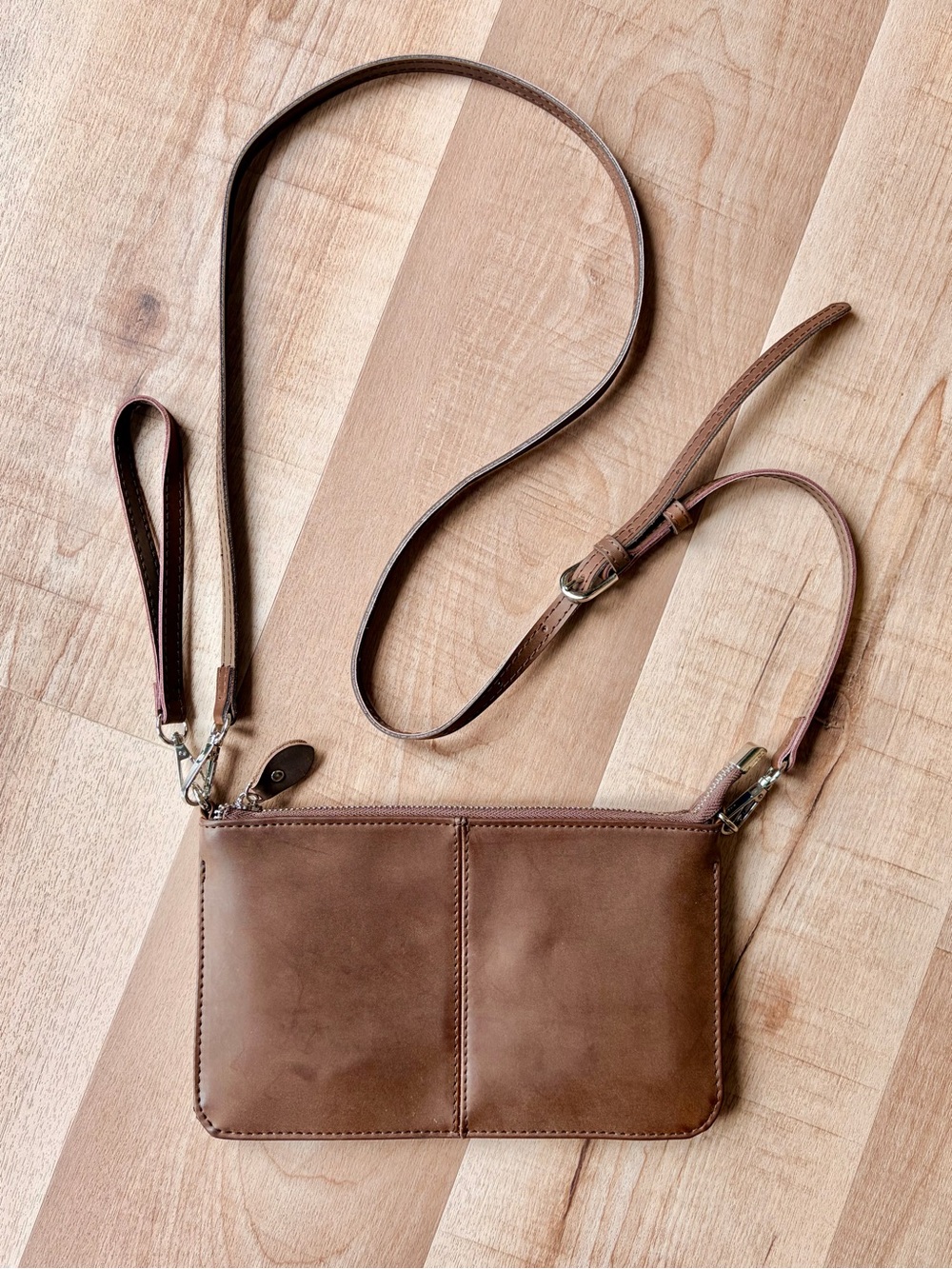 Women’s Genuine Leather Brown Shoulder Crossbody Wristlet Clutch Bag
